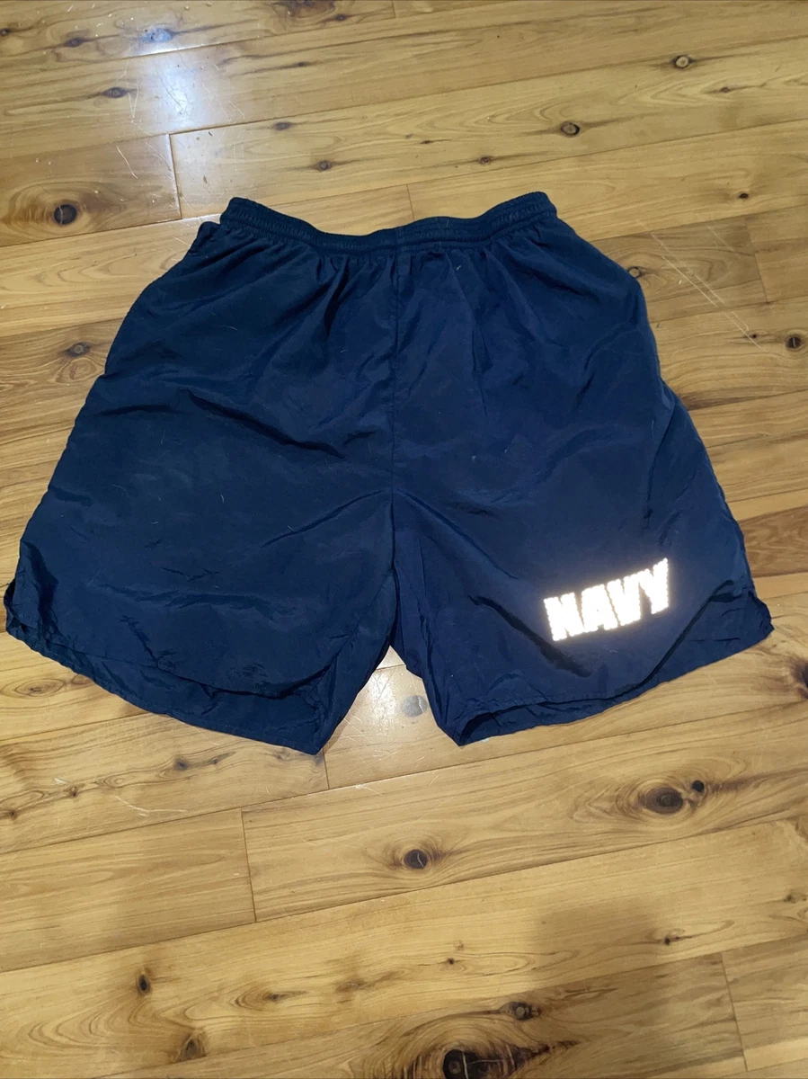 US Navy Blue Nylon Reflective Lined Athletic Running Shorts