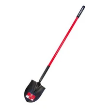 Bully Tools Round Point Shovel 14-Gauge Fiberglass Long Handle Dig Landscaping