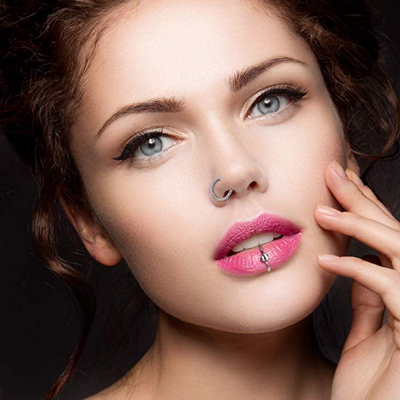 2pcs C-shaped Fake Nose Ring Labret Lip Ring Surgical Steel