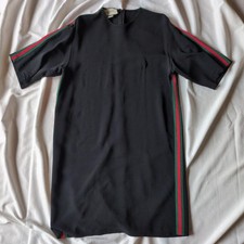 USED GUCCI SHERRY LINE SHORT SLEEVE DRESS BLACK STRIPES ACCEPTABLE