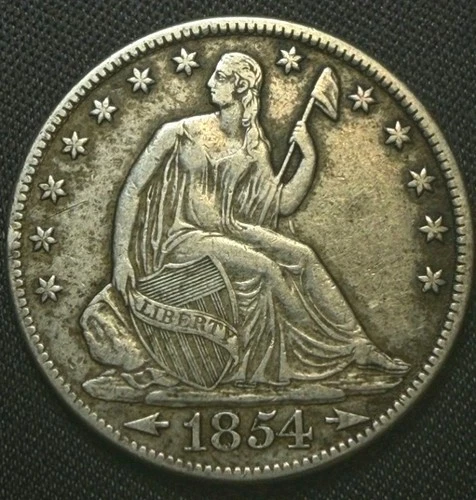 AU+ 1854-O  Seated Liberty Half Dollar Arrows at date  New Orleans nice patina