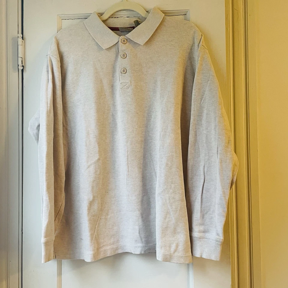 LL Bean мужской большой слоновой кости тепловой рубашка-поло вафли трикотажа Henley длинным рукавом теплый - Изображение 4 из 4
