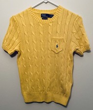 Polo Ralph Lauren Cable Knit Sweater Size M kids/ Women  s S Cotton Yellow