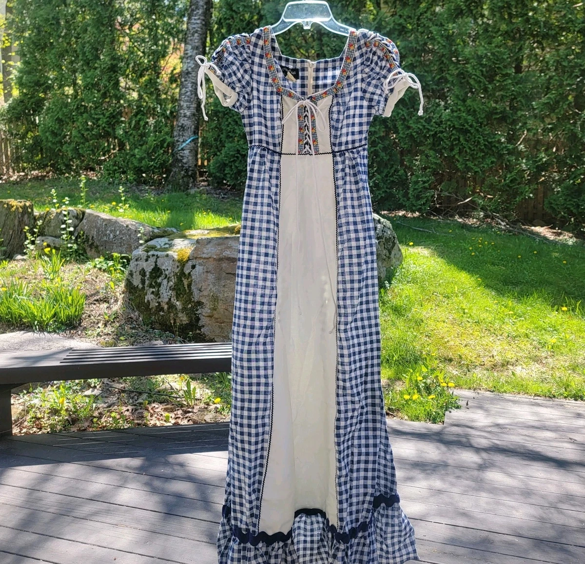 blue gunny sack dress Vintage Gunne Sax Teal Plaid Floral Dress – The Curatorial Dept main image 0