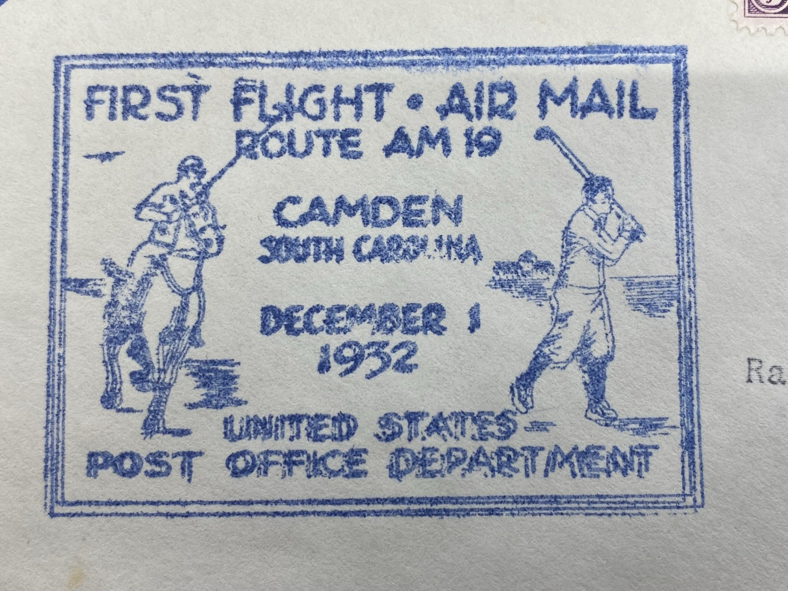 US COVER FIRST FLIGHT AIR MAIL AM 19 Camden SOUTH CAROLINA, SC# 718 & C12
