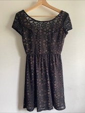Speechless Black Lace Fit & Flare Mini Dress Nude Lining Size S Classic Gothic