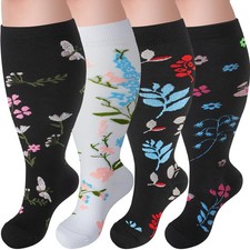 Plus Size Compression Socks Extra Wide Calf 20-30 mmHg Knee High 4 Pairs