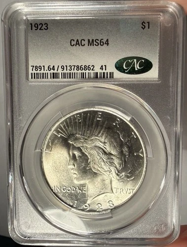 1923 $1 CACG MS 64 CAC Peace Silver Dollar