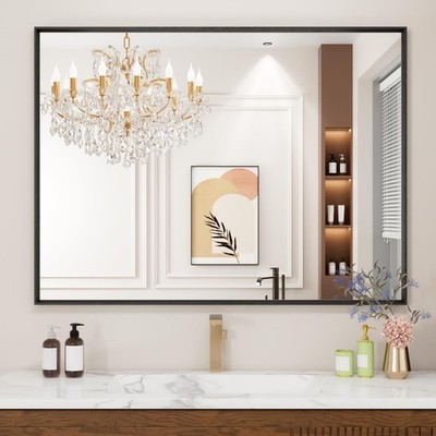 Bathroom Mirror, 24X36 Inch Matte Black Framed Mirror, Rectangular Wall Mirro...