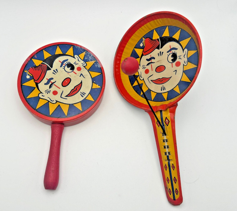 Vintage Tin Litho Winking Clown Toy Noisemaker - Kirchhof Mfg. (1940's) - MCM