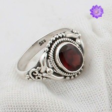 Red Garnet Gemstone 925 Sterling Silver Ring Handmade Jewelry Ring For Gift