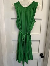Simply Vera Vera Wang XL Green Sleeveless Ruffle Belted Sundress Polyester