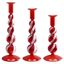 3 Pcs Red and White Christmas Glass Candlestick Holders Christmas Ball Glass ...