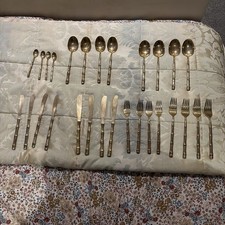 Thailand Bamboo Brass Vintage Cutlery-28 Pieces