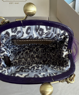 COACH POPPY PURPLE FEATHER SMALL FRAME KISSLOCK XBODY BEAD STRAP