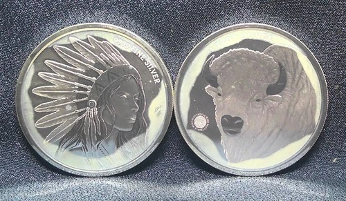 1 oz Buffalo Girl .999 Fine Silver Round Scottsdale Mint BU   (SET OF TWO)