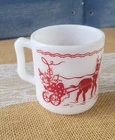 Vintage 1950's Hazel Atlas Milk Glass Red & White Childs Circus Clown Cup Mug