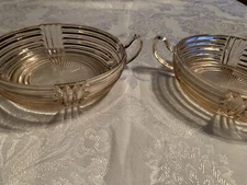 Set of 2 Beautiful Vintage Pink Depression Glass Manhattan Double Handles Bowls