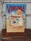 Vintage NOS Virginia Cigarettes Tin Litho Tacker Sign Blonde Pinup Girl Beach
