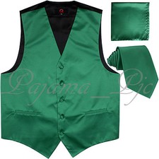 Emerald Green XS - 6XL Solid Tuxedo Suit Dress Vest Waistcoat Neck tie Hanky