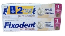 2 Pack - Fixodent Pure Strength Secure Denture Adhesive Cream for Full/Partials