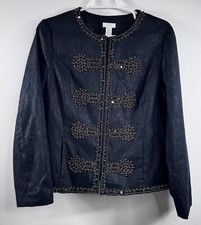 Chico  s Black Beaded Sequined Jacket Hook And Eye Closure Women  s Size 1 S Layer