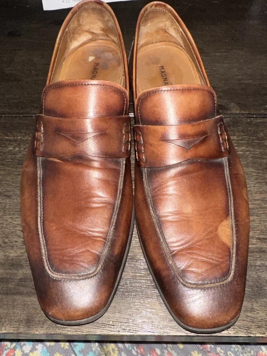 Magnanni Brown Leather Penny Loafer Slip On Dress Shoe Men display picture 3