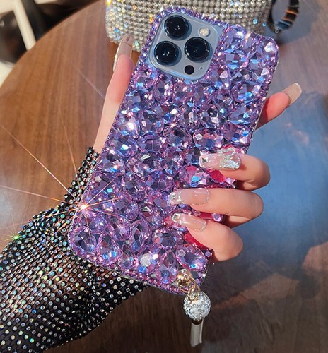 Girly Sparkly Phone Case Bling Diamond Pendant Women Cover With Crystals Lanyard - Afbeelding 1 van 22