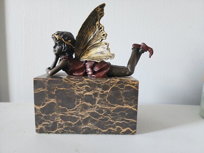 Vintage Bronze and Marble Statue of a Fairy Marked 'Milo'