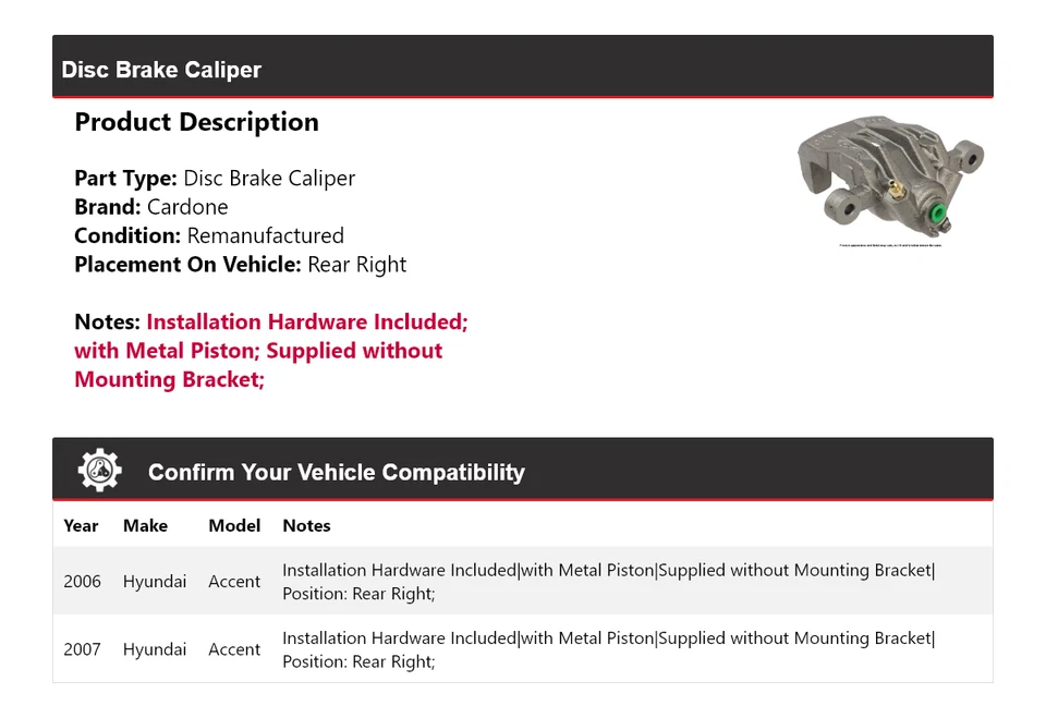 Задний правый суппорт дискового тормоза Hyundai Accent 2006-2007 годов выпуска - Изображение 2 из 4