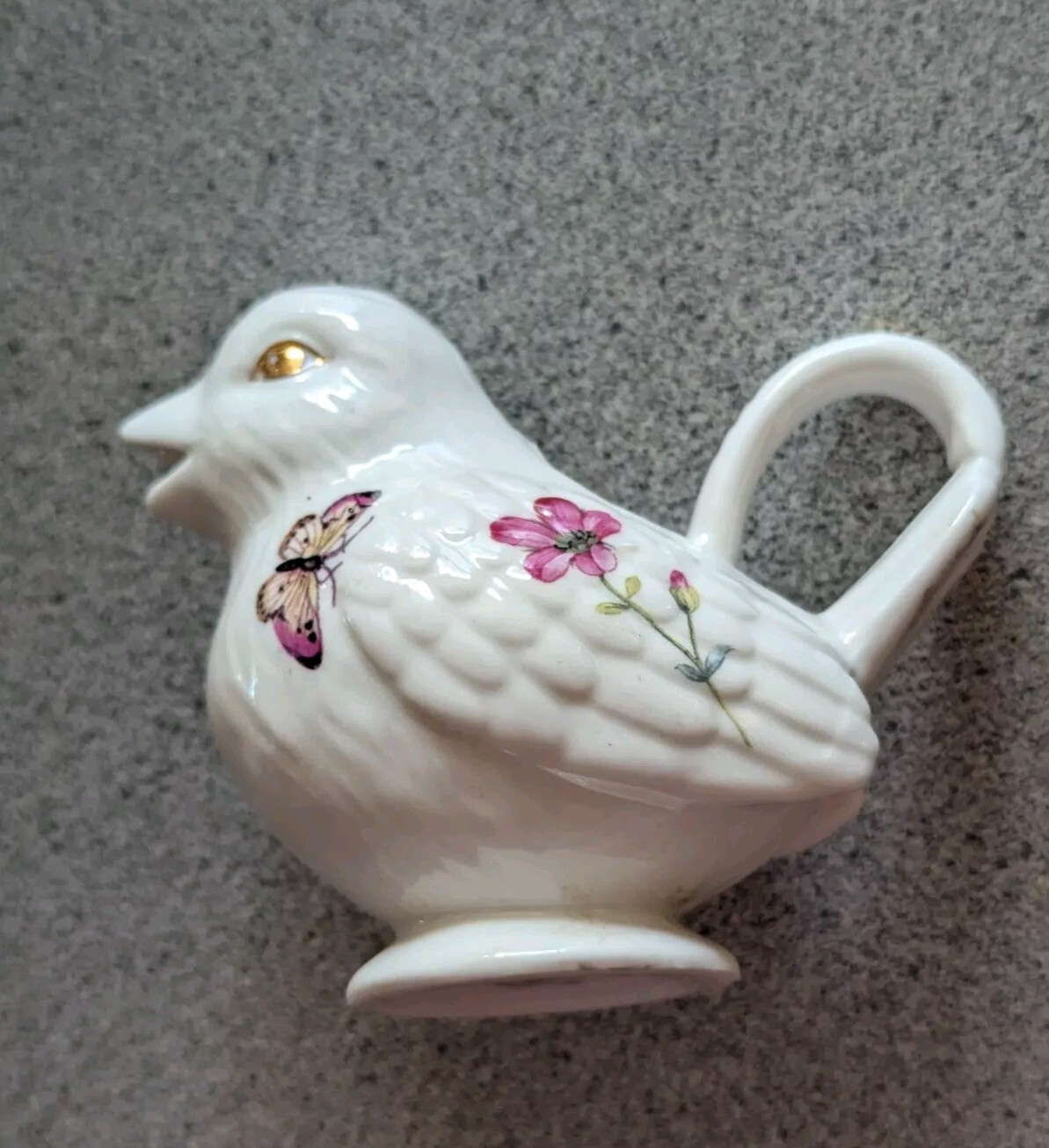 Grace's Teaware hand painted butterflies, flowers on white glossy   bird creamer
