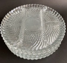 Vintage Dominion Glass Canada Clear Divided Plate Snack Relish Cheese Fruit 1940