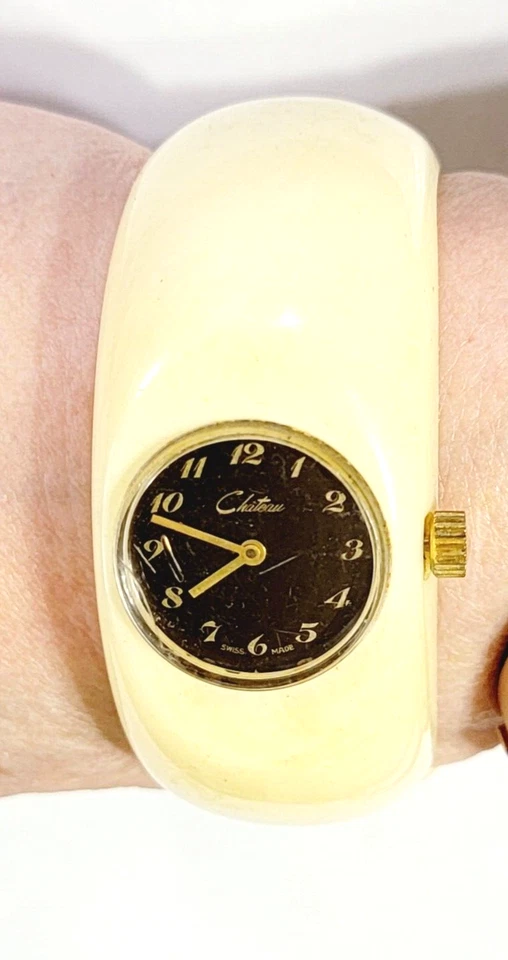Reloj Pulsera Chateau Clamper Vintage Hecho en Suiza Analógico Bisagras Anchas Años 60 bn-1 Foto 2 de 4