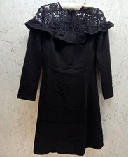 Genevie Black Dress Size S Lace Long Sleeve  32.5" Length Zip Back Casual L9525