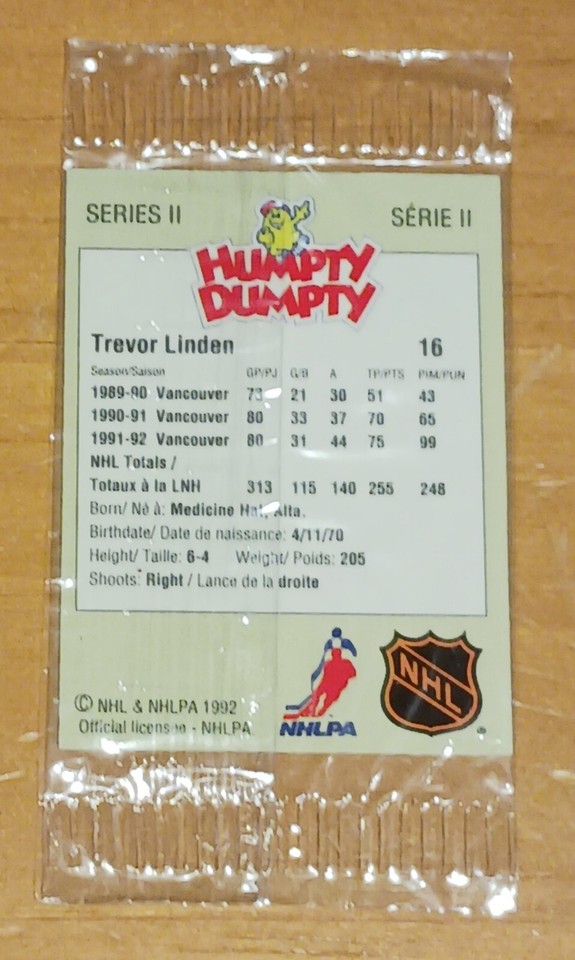 199293 Humpty Dumpty Hockey TREVOR LINDEN (Cello Sealed) eBay
