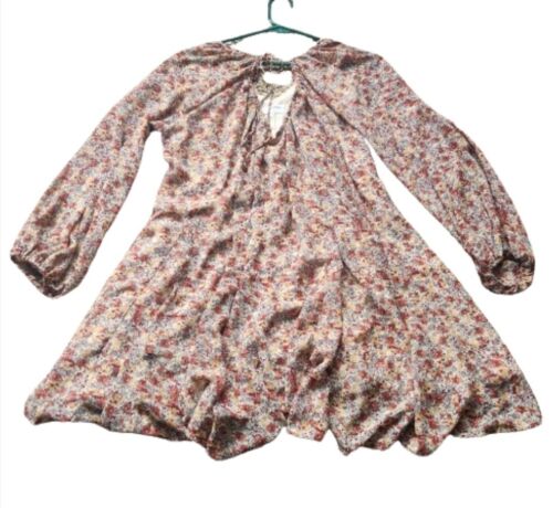 Storia Women's Floral Print Dress Size Medium Long Sleeve Spring Mini Neutral - Afbeelding 1 van 10