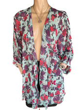 Adini ~ Duck Egg Blue Green Floral Print Open Front Summer Jacket Top L1 18 - 20