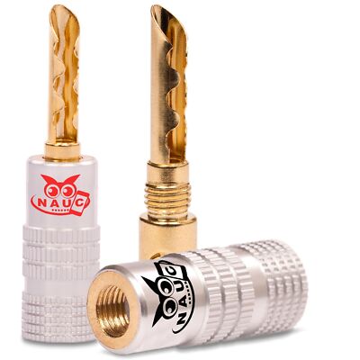 Hohl Bananenstecker 4mm schraubbar vergoldet 2x NAUC Stecker Lautsprecherkabel