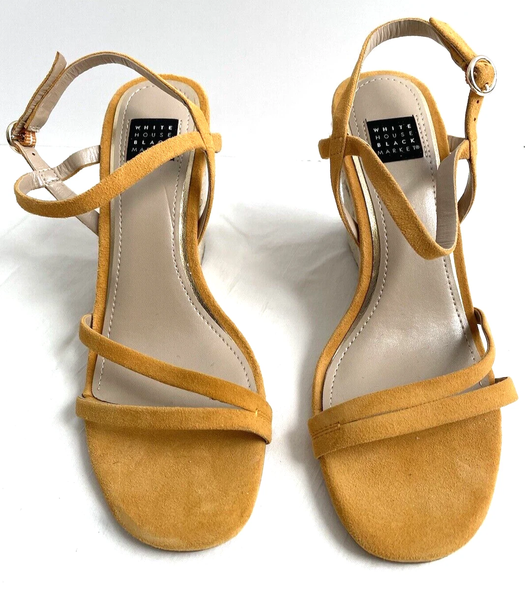 White House Black Market Strappy Wedge Heels Mustard Yellow Size