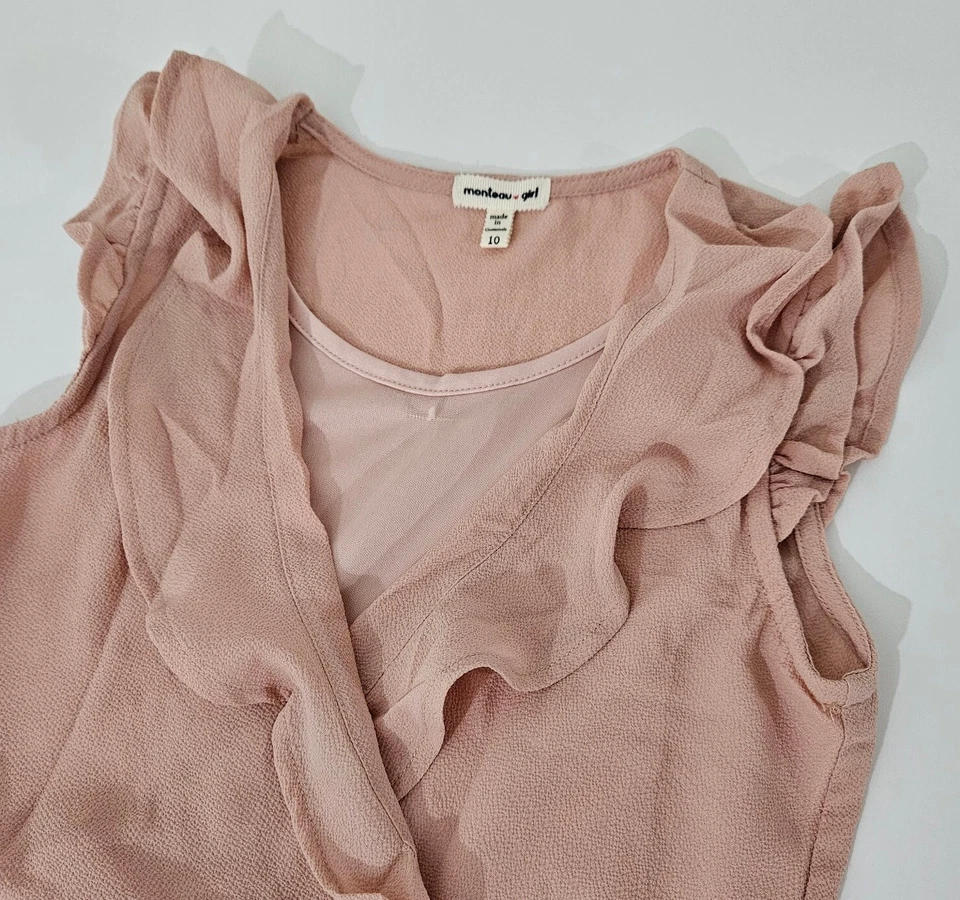 Blusa Top Monteau Niñas Manga Corta Volantes Imitación Envoltura Salmón Talla 10 Foto 4 de 4