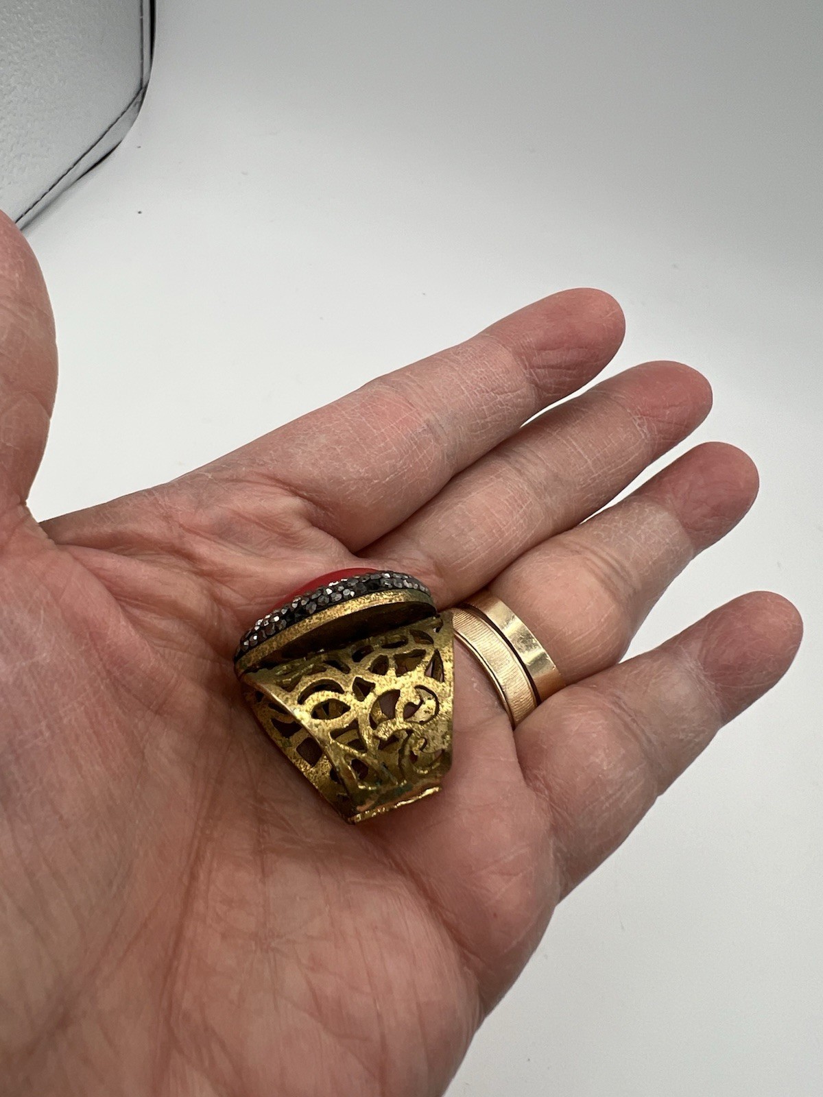 Bold Boho Red Teardrop Statement Ring - Adjustabl… - image 2