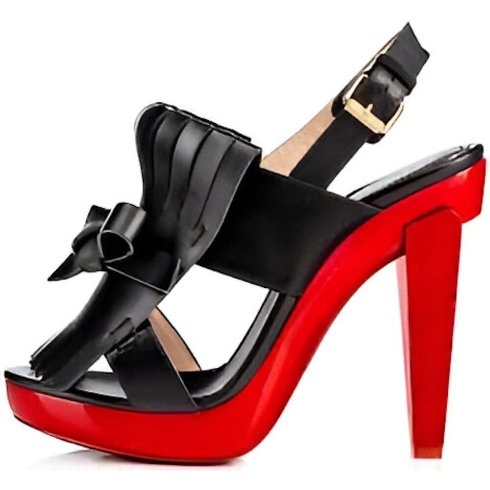 Christian Louboutin  Soclogolfi 120 Platform Slingback Sandals Black Red 37