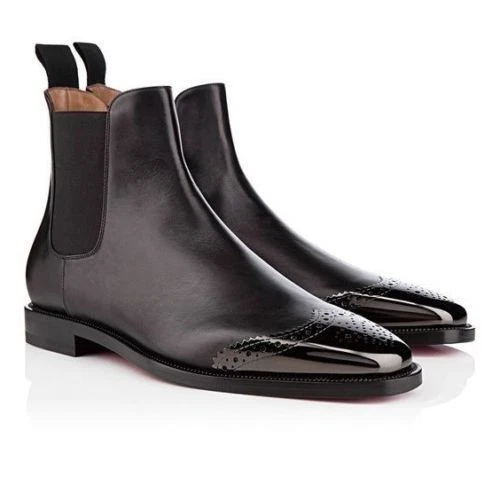 New Handmade Mens Chelsea Boots Black patent Toe Leather Dress Boots For Men
