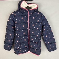 Gap Kids Jacket Girls XXL Navy Floral Hooded Puffer Sherpa Lined Winter Coat