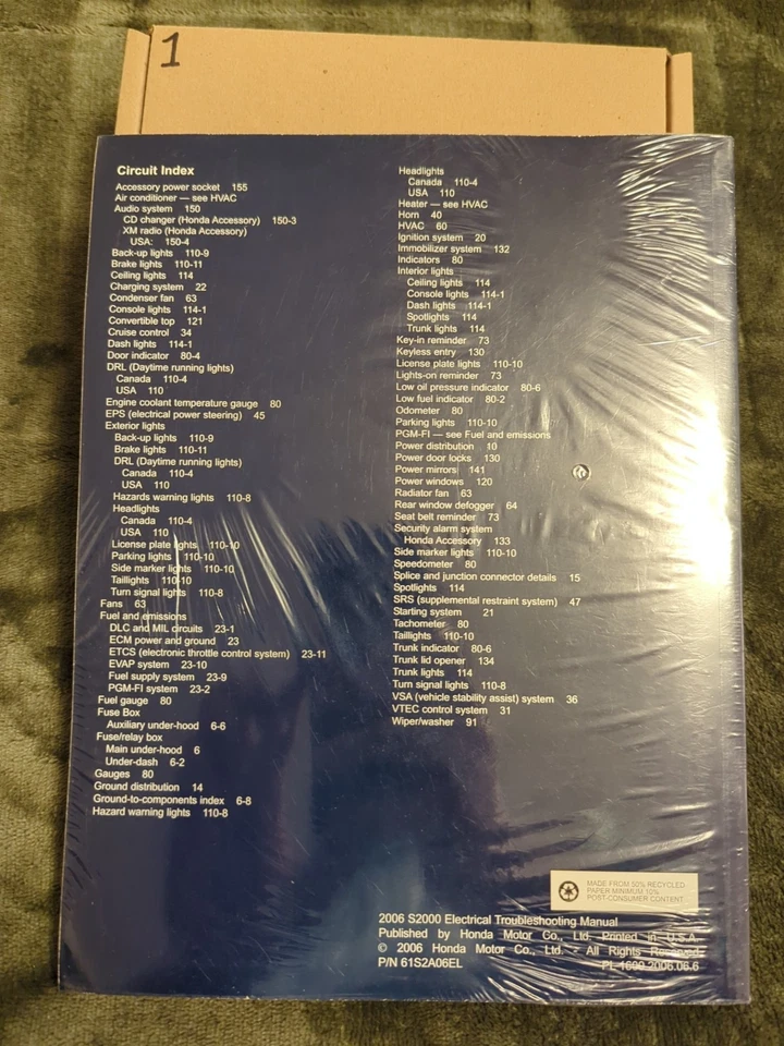 Honda S2000 2006 solución de problemas eléctricos manual de servicio de fábrica - ¡Nuevo sellado! Foto 3 de 4