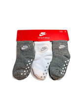 NIKE Toddler 3 Pack Ankle Non-Slip Grippy Socks White Grey Fit 2-4 Yrs /3C-7C