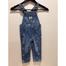 OshKosh Bgosh Girls 3T Floral Denim Overalls Blue Cotton Vintage Style