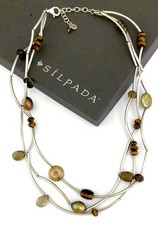 SILPADA Sterling Silver TUBE BEAD-PEARL-SMOKY QUARTZ-TIGER S EYE Necklace N2264