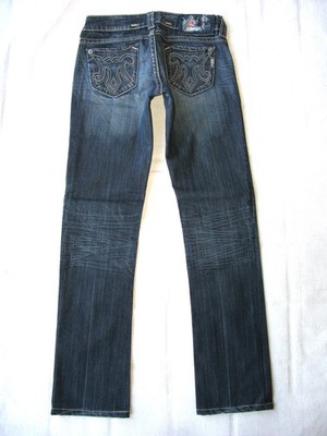 MEK Easton Low Straight Jeans Womens Size 26 Blue Distressed+Stretch L30.5
