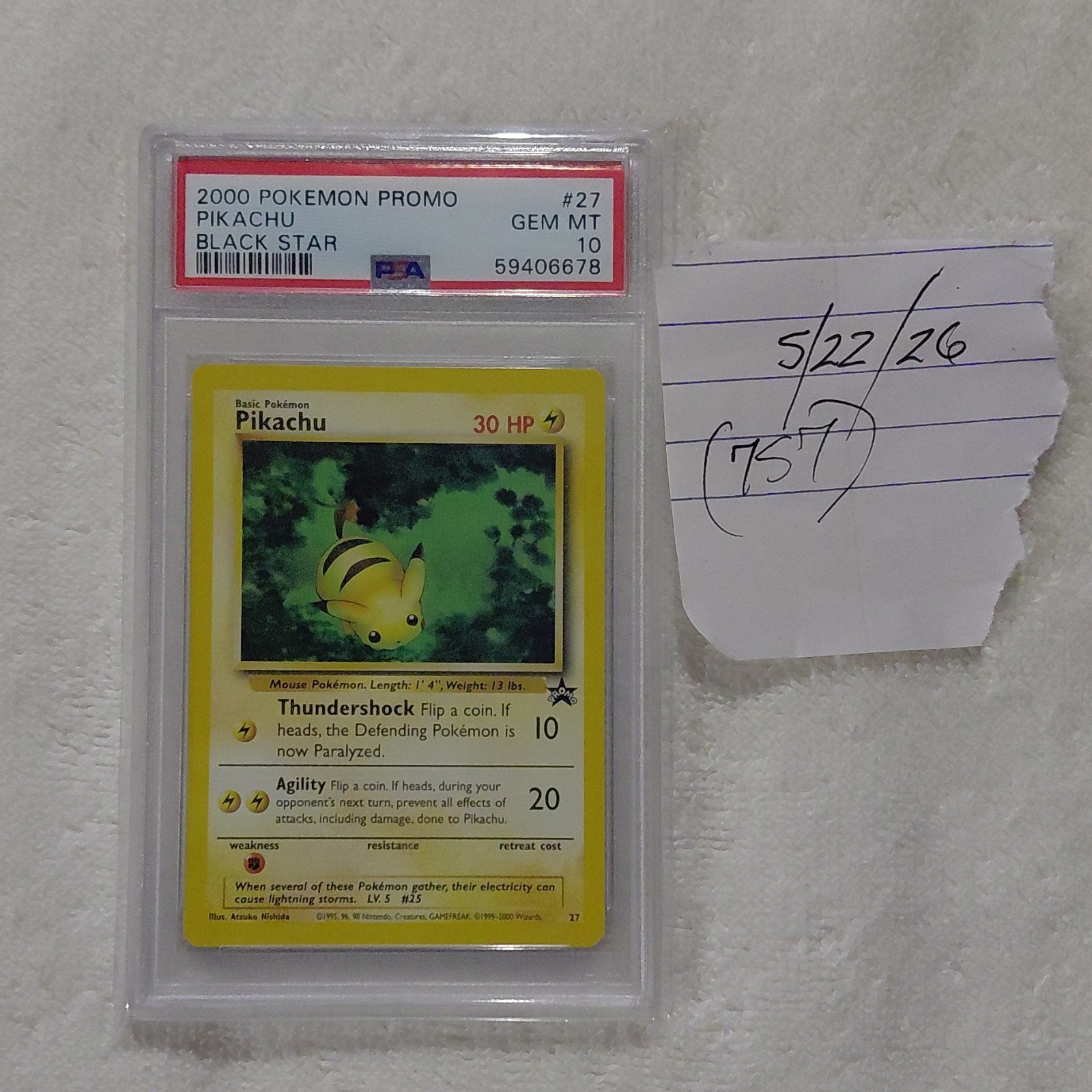 Nintendo 2000 Pokemon Wotc Promo Pikachu #27/53 Regular PSA 10